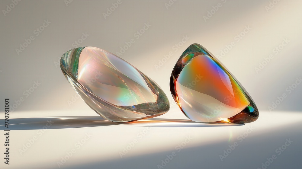 Iridescent holographic shapes on minimalist background for modern design Iridescent holographic shapes on minimalist background for modern design