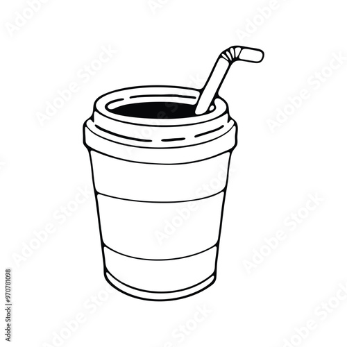 illustration of a disposable coffee cup with a lid and straw.