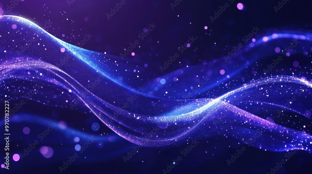 Fototapeta premium Abstract Blue and Purple Wave with Glimmering Particles