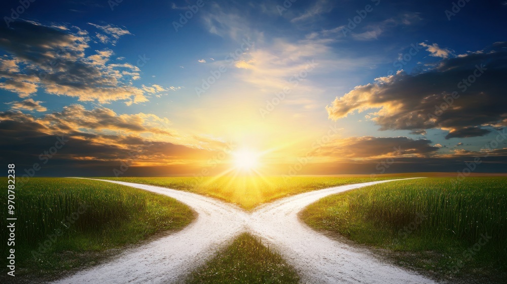Two Paths to a Brighter Future: A Scenic Sunset Landscape Two Paths to a Brighter Future: A Scenic Sunset Landscape