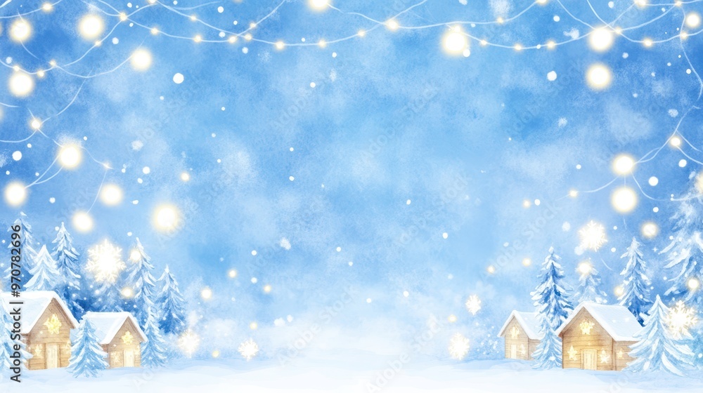 Watercolor-style winter landscape with snow-covered trees and a cozy cabin isolated on white. Peaceful winter season or holiday greeting concept. Watercolor-style winter landscape with snow-covered trees and a cozy cabin isolated on white. Peaceful winter season or holiday greeting concept.