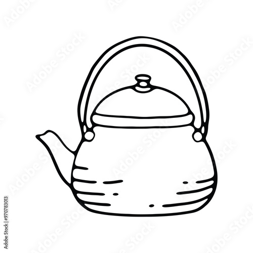 hand drawing of a traditional teapot with a handle and spout.