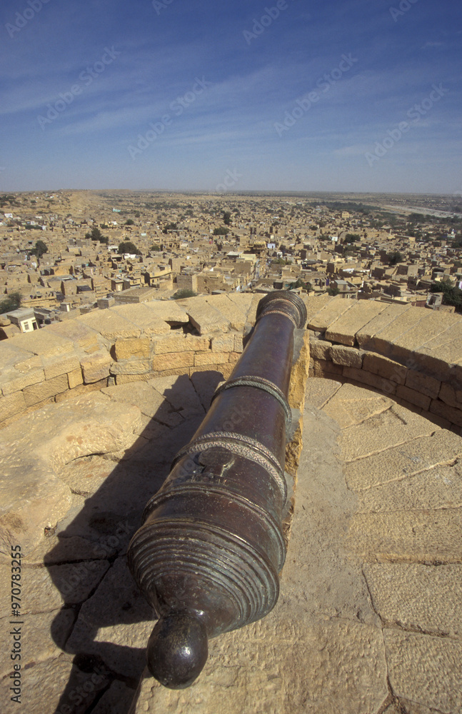 a view of the Jaisalmer Fort with the city of Jaisalmer in the Province of Rajasthan in India. India, Jaisalmer, January, 1998 a view of the Jaisalmer Fort with the city of Jaisalmer in the Province of Rajasthan in India. India, Jaisalmer, January, 1998