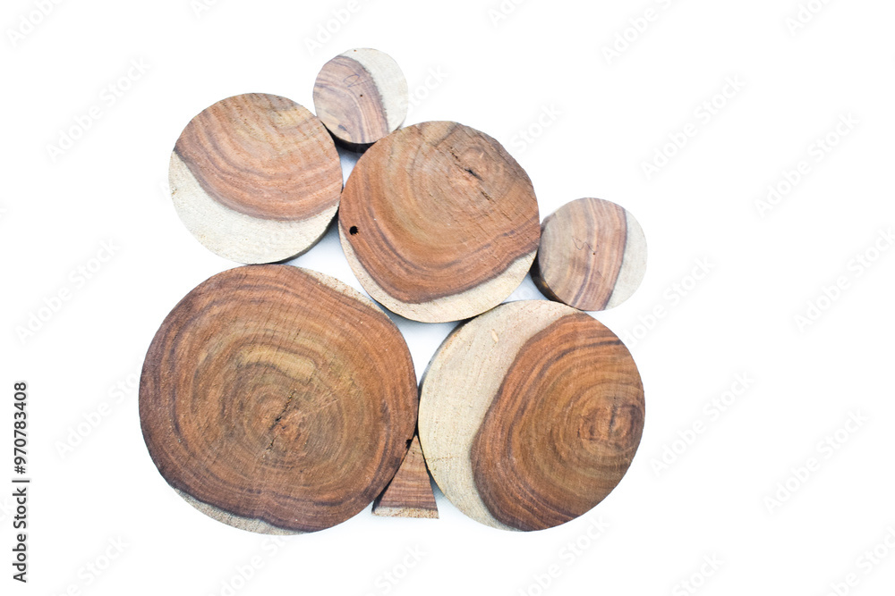 Wooden stump. Dark wooden cutting board, Wooden product display podium on white background. 3D rendering Wooden stump. Dark wooden cutting board, Wooden product display podium on white background. 3D rendering