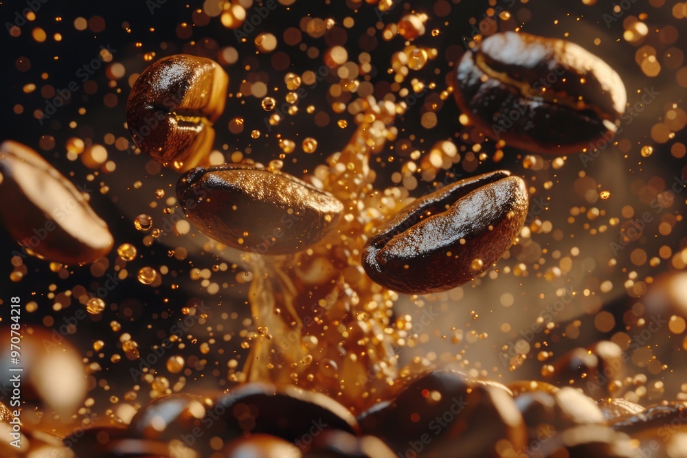 A unique shot of a bunch of coffee beans suspended in mid-air, perfect for use in advertisements or illustrations about coffee, creativity, or whimsy A unique shot of a bunch of coffee beans suspended in mid-air, perfect for use in advertisements or illustrations about coffee, creativity, or whimsy