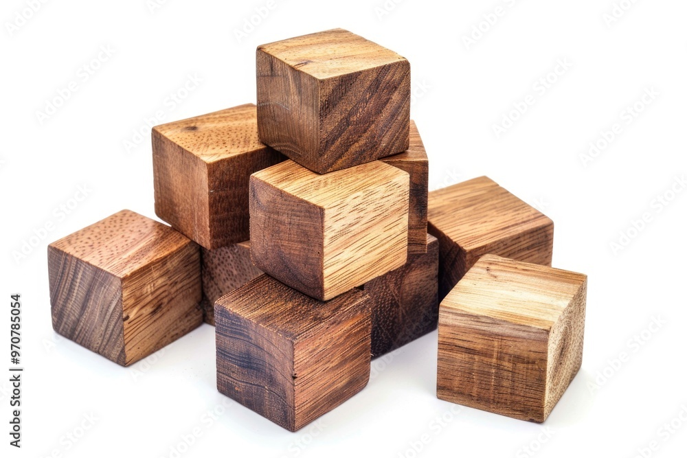 A pile of wooden blocks stacked on top of each other, perfect for use in educational or construction-related images A pile of wooden blocks stacked on top of each other, perfect for use in educational or construction-related images
