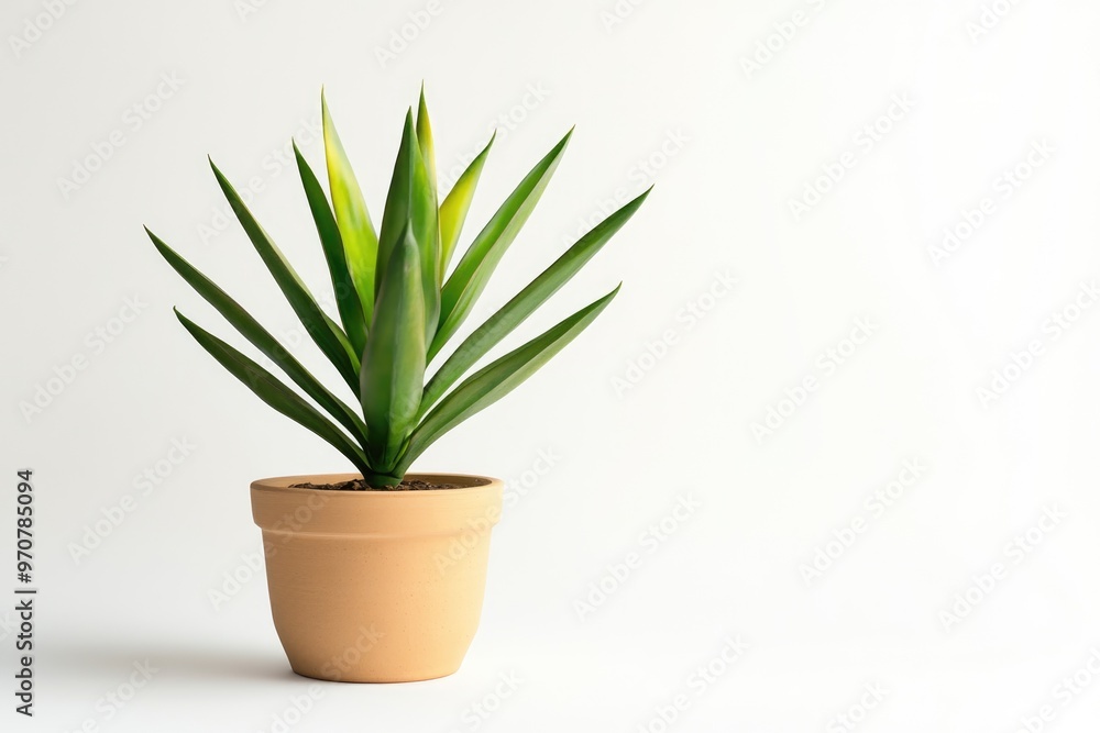 Houseplant yang sprout of Yucca a potted plant isolated over white Houseplant yang sprout of Yucca a potted plant isolated over white