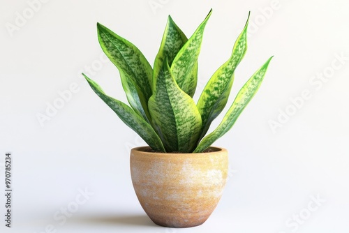 houseplant   young Sansevieria trifasciata a potted plant isolated over white photo