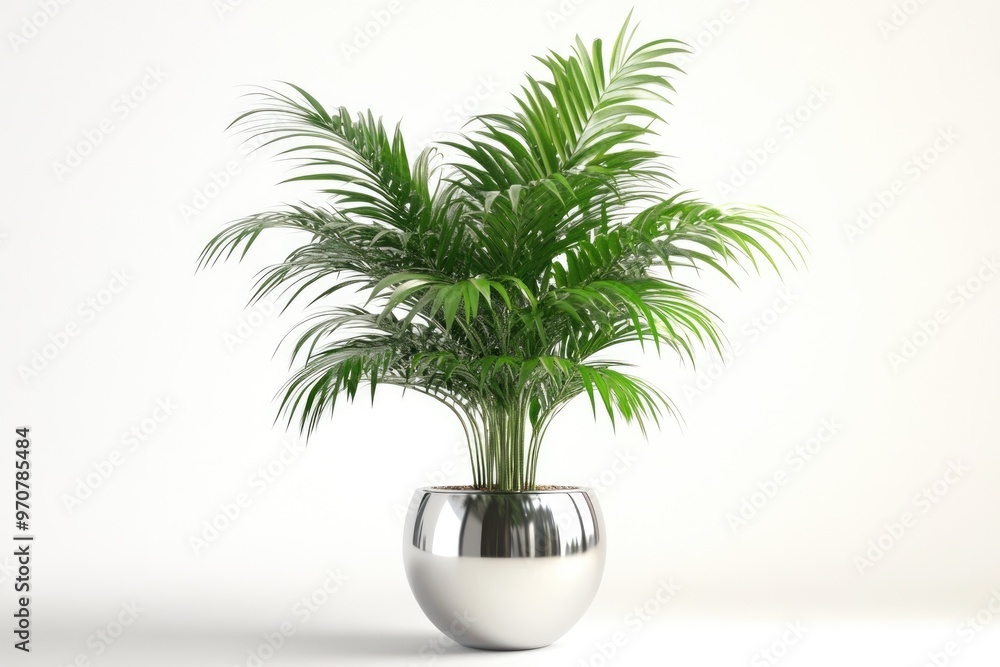 Isolated plant of Palm Tree in stainless steel pot with white background Isolated plant of Palm Tree in stainless steel pot with white background