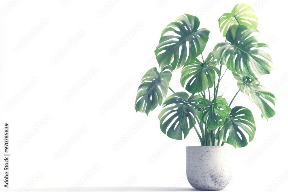 Monstera in a pot isolated. Monstera bush on a white background. Monstera in a pot isolated. Monstera bush on a white background.