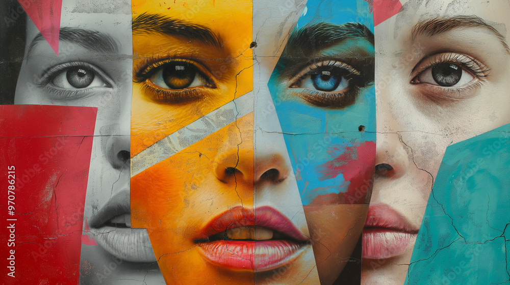 Obraz premium colorful artificial intelligence collage with different ai faces