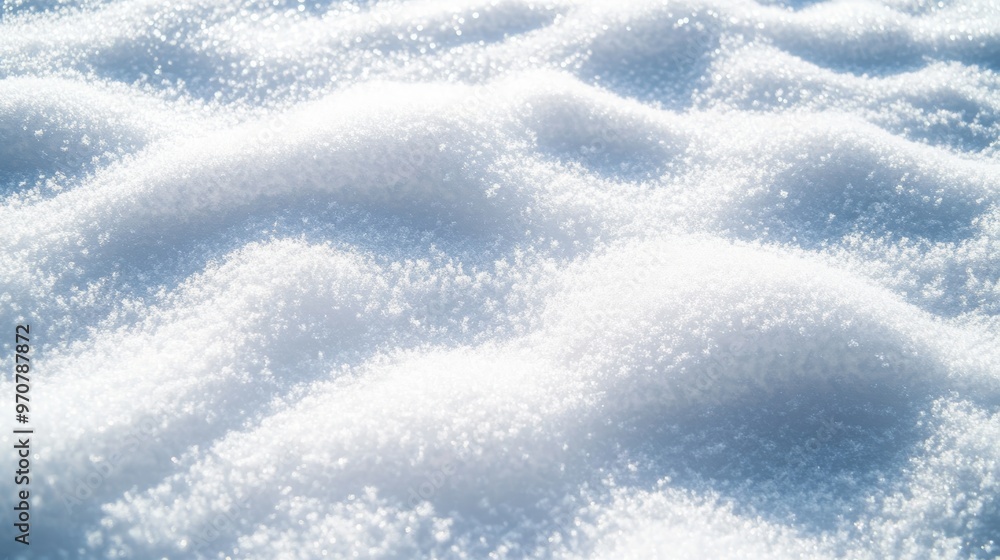 Obraz premium Natural snow texture. Smooth surface of clean fresh snow. Snowy ground. Winter background with snow patterns. Perfect for Christmas and New Year design. Closeup top view.
