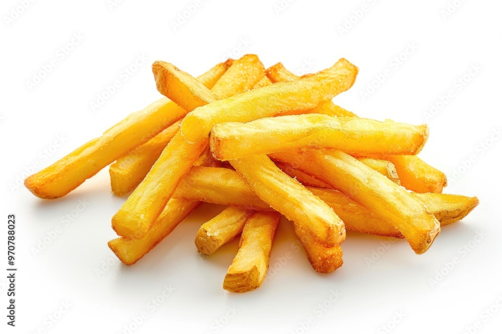 A pile of french fries on a white surface, suitable for use in food or restaurant related contexts A pile of french fries on a white surface, suitable for use in food or restaurant related contexts