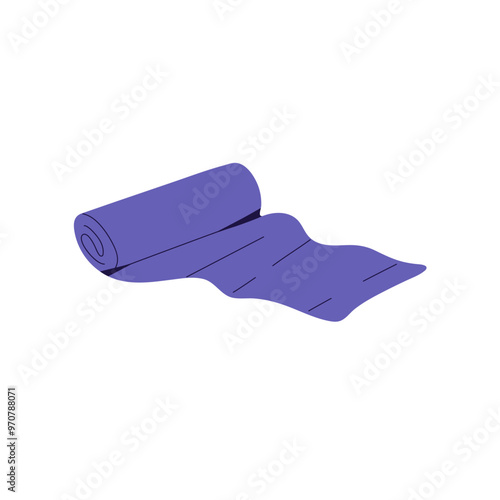 Compression band icon. Roll of elastic bandage. Blue gauze bandaid. Medical tool for first aid in wounds, sprains, fractures. Treatment tape. Flat isolated vector illustration on white background