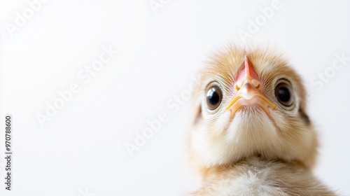 Shocked chick with big eyes isolated on white background