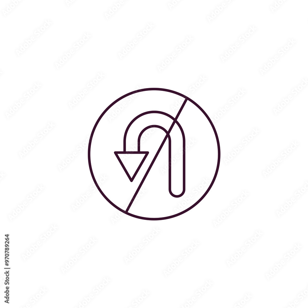 no turn sign outline icon. Linear vector from traffic signs concept. Thin line no turn sign icon isolated on white background no turn sign outline icon. Linear vector from traffic signs concept. Thin line no turn sign icon isolated on white background