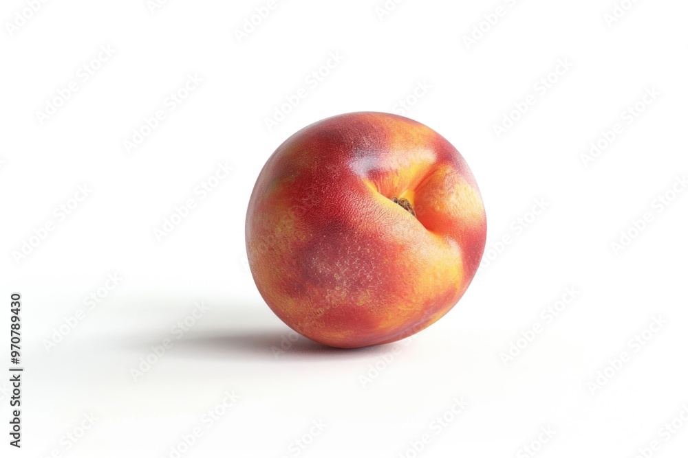 A fresh peach sitting alone on a white surface A fresh peach sitting alone on a white surface
