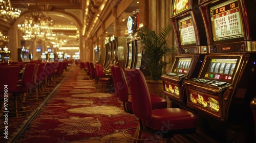 Las Vegas NV USA - August 6 2023: Gaming machines at a casino hotel in Las Vegas. photo