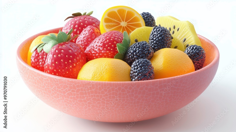 Fruit bowl clipart, element, 3D illustration, realistic, isolated on white background Fruit bowl clipart, element, 3D illustration, realistic, isolated on white background