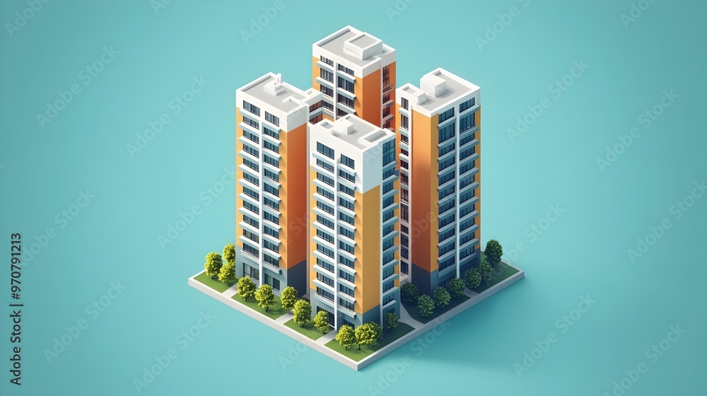 Isometric Condo Complex in Vibrant Urban Landscape Isometric Condo Complex in Vibrant Urban Landscape