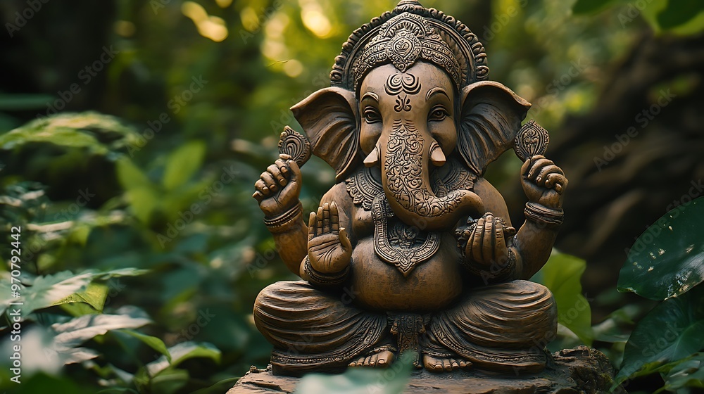 Fototapeta premium Ganesha Statue in a Lush Green Setting