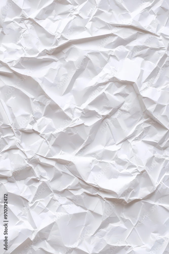 Fototapeta premium Blank crumpled paper sticker isolated on white background, smooth texture.