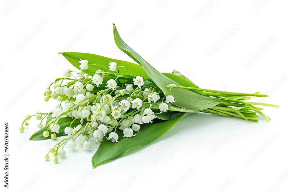 A close-up shot of a group of white flowers perched on the edge of a large green leaf