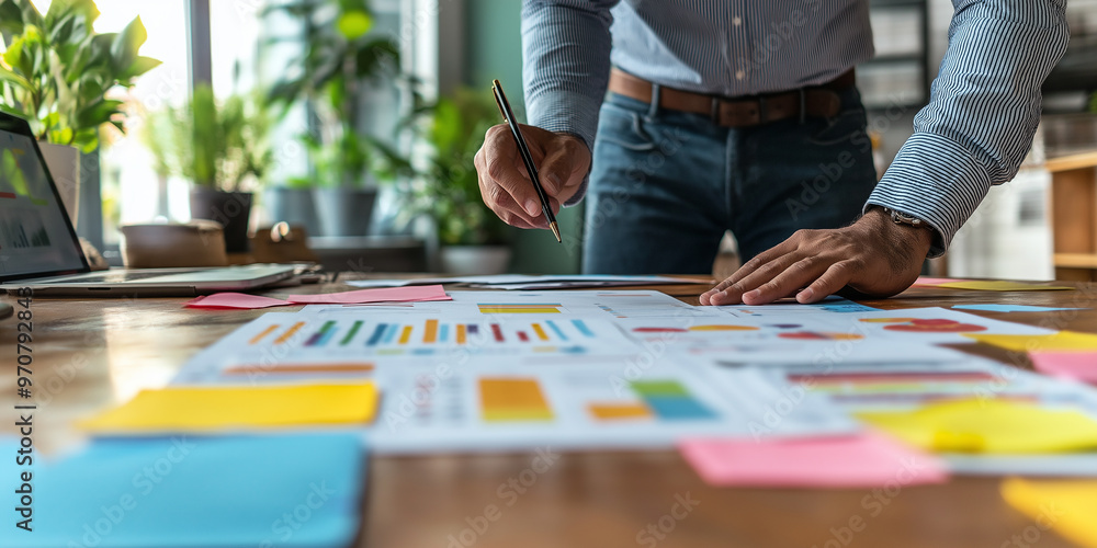 Group business people point to graphs and charts to analyze market data balance sheet account, Casual meeting diverse business team Group business people point to graphs and charts to analyze market data balance sheet account, Casual meeting diverse business team