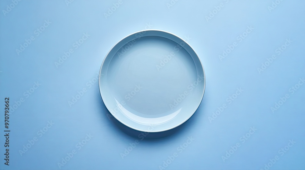 A simple blue ceramic plate neatly arranged on a solid blue table, representing minimalist dining concepts. A simple blue ceramic plate neatly arranged on a solid blue table, representing minimalist dining concepts.