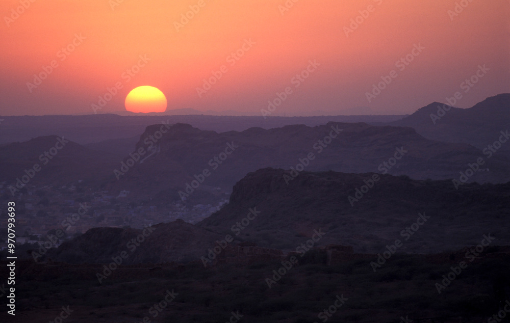 the Landscape of the Desert of Thar near the Town of Jaisalmer in the Province of Rajasthan in India. India, Jaisalmer, January, 1998 the Landscape of the Desert of Thar near the Town of Jaisalmer in the Province of Rajasthan in India. India, Jaisalmer, January, 1998