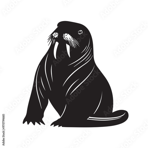 Walrus in cartoon, doodle style . Image for t-shirt, web, mobile apps and ui. Isolated 2d vector illustration in logo, icon, sketch style, Eps 10, black and white. AI Generative