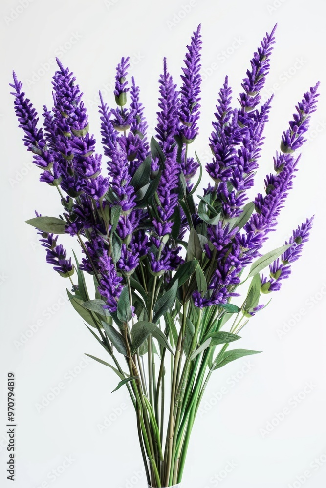 A vase filled with purple flowers sits on a table, ready for display A vase filled with purple flowers sits on a table, ready for display