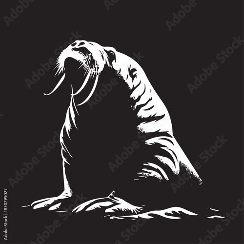 Walrus in cartoon, doodle style . Image for t-shirt, web, mobile apps and ui. Isolated 2d vector illustration in logo, icon, sketch style, Eps 10, black and white. AI Generative