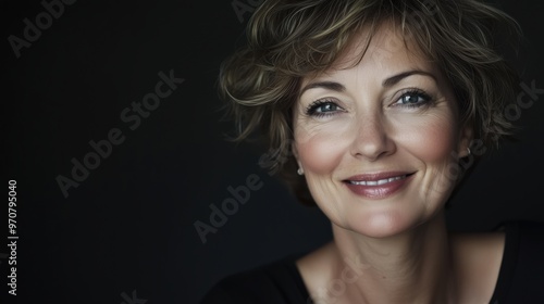 Upscaled portrait of a smiling middle-aged woman – professional stock image