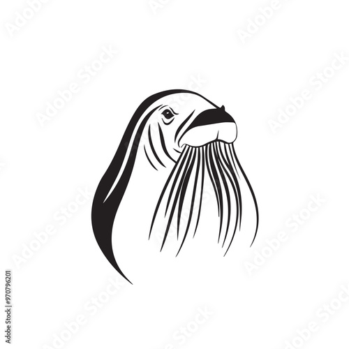 Walrus in cartoon, doodle style . Image for t-shirt, web, mobile apps and ui. Isolated 2d vector illustration in logo, icon, sketch style, Eps 10, black and white. AI Generative