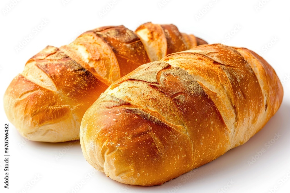 Two freshly baked bread rolls on a white surface Two freshly baked bread rolls on a white surface