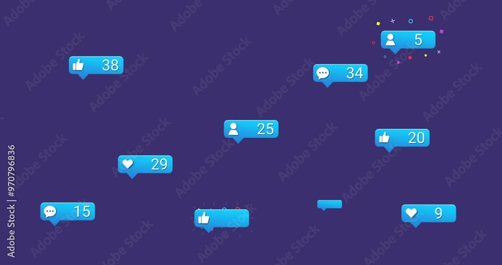 Animation of moving media icons on blue background Animation of moving media icons on blue background