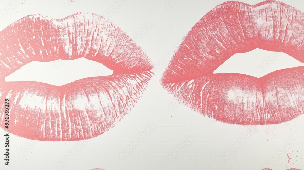 Obraz premium Vintage red and pink kiss print wallpaper for spring interior design