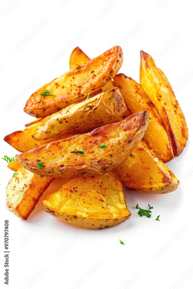 Freshly baked potatoes on a white surface, perfect for snacks or meals Freshly baked potatoes on a white surface, perfect for snacks or meals