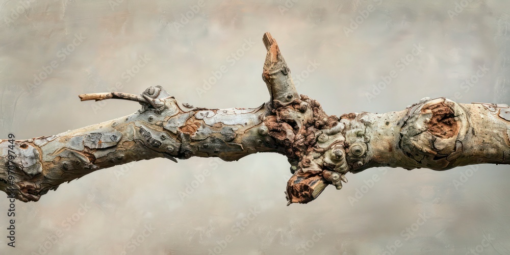 Fototapeta premium Close-Up of a Gnarled Tree Branch with Textured Bark