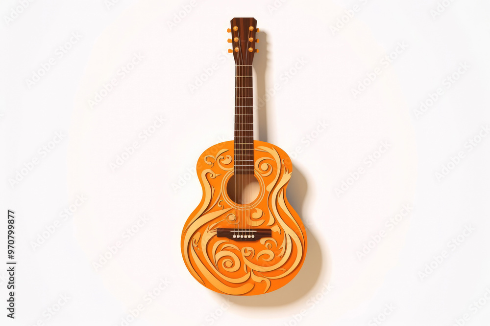 Obraz premium generated illustration of wooden guitar on a white background.
