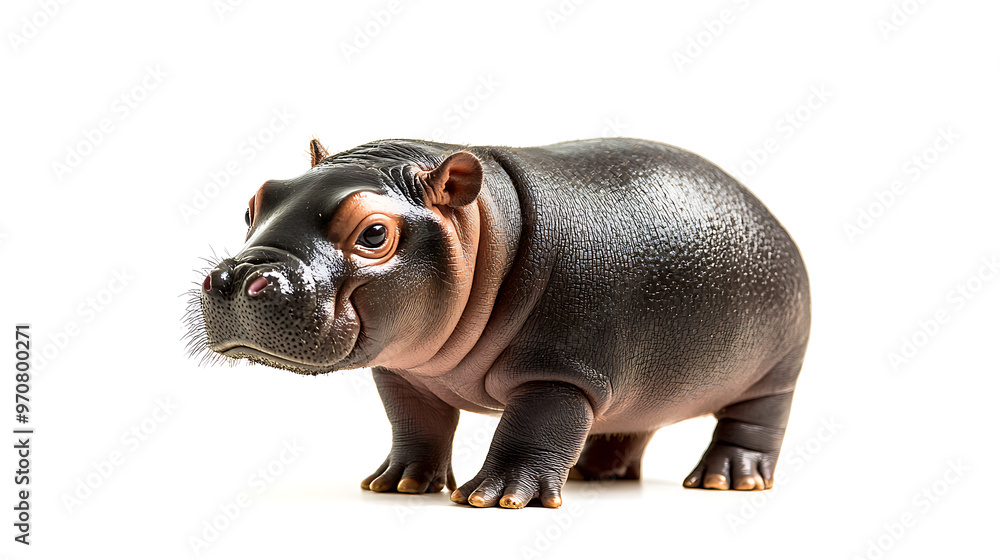 Baby pygmy hippo on white background. Generative AI illustration Baby pygmy hippo on white background. Generative AI illustration