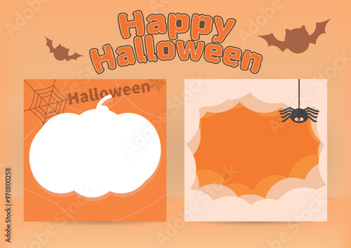 Halloween layout template set. A dialogue box in the shape of a pumpkin and a spider web.