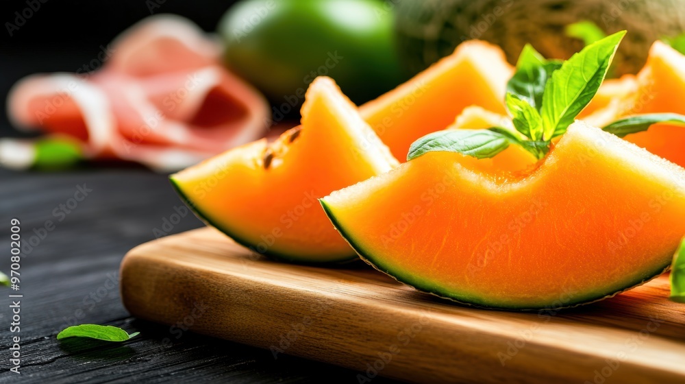 Fresh and juicy melon slices arranged beautifully on a wooden board, perfect for summer recipes and healthy eating. Fresh and juicy melon slices arranged beautifully on a wooden board, perfect for summer recipes and healthy eating.
