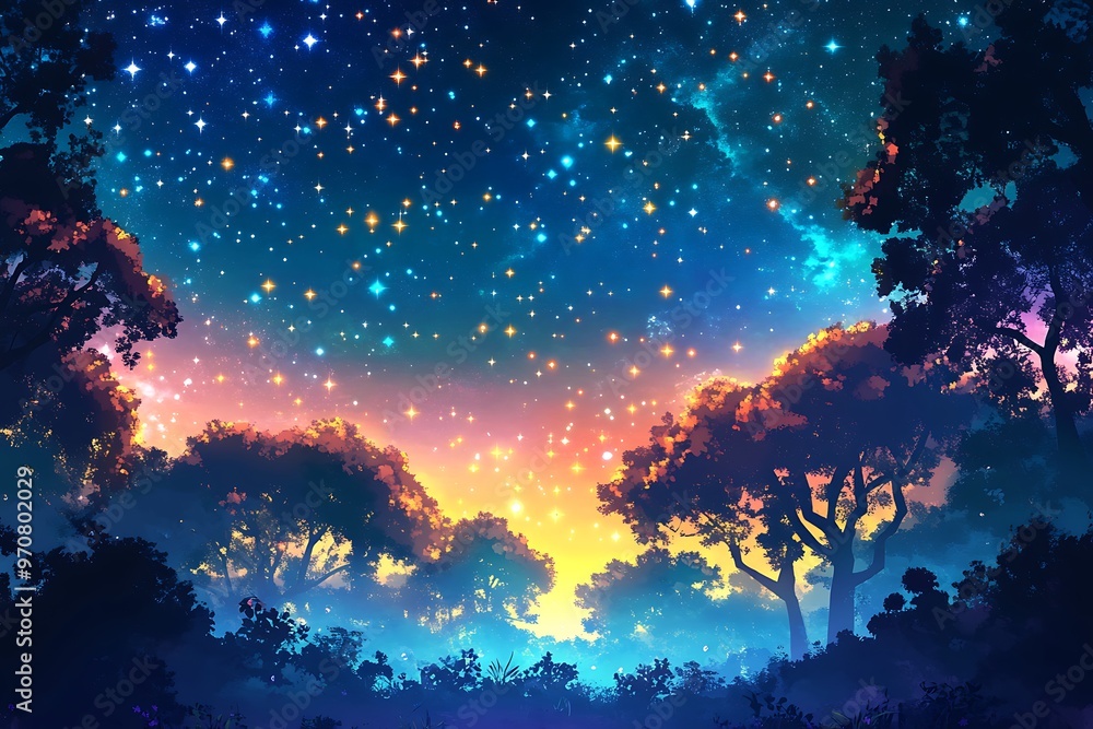 Obraz premium night landscape with trees