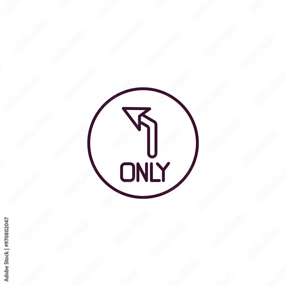 turn left only sign outline icon. Linear vector from user interface concept. Thin line turn left only sign icon isolated on white background turn left only sign outline icon. Linear vector from user interface concept. Thin line turn left only sign icon isolated on white background