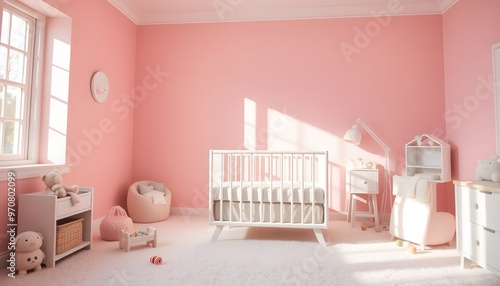 Pink Nursery Room with Crib and Toys