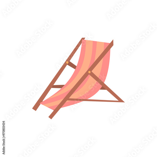 Beach chair illustration with brown frame suitable for summer vacation and beach themed designs, bright and inviting