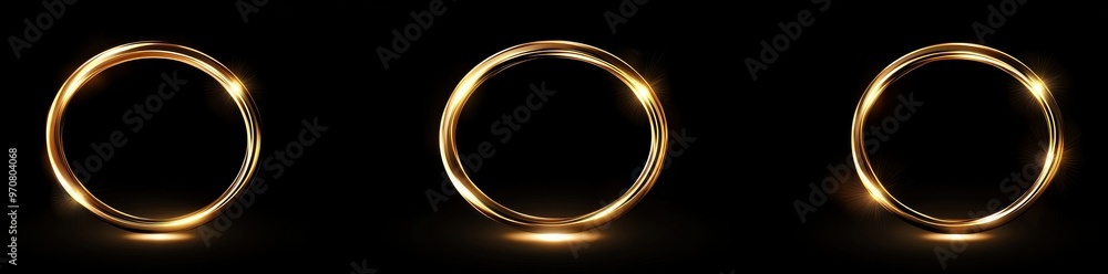 Abstract gold light swirls in circular lines with a round flash motion. Set of realistic magic rings. Abstract gold light swirls in circular lines with a round flash motion. Set of realistic magic rings.