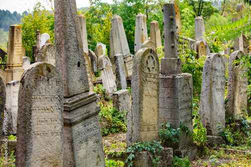 Tombstones at the medieval Jewish cemetery in Republic of Moldova photo